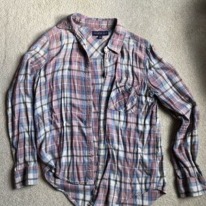 Pink and Blue Plaid Button-Up Soft Flannel